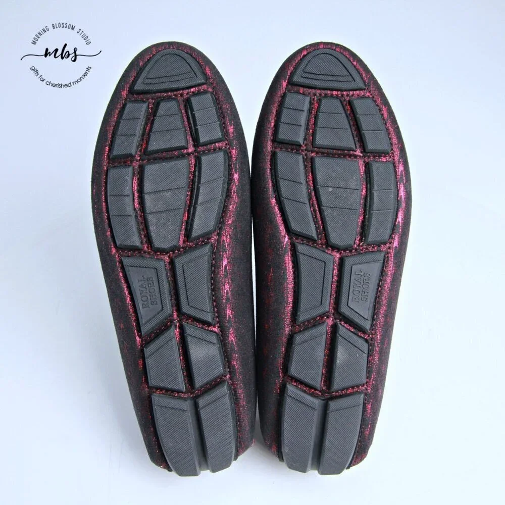 NWT Royal‎ Shoes Metallic Loafers with Golden Decor Burgundy Men 8
